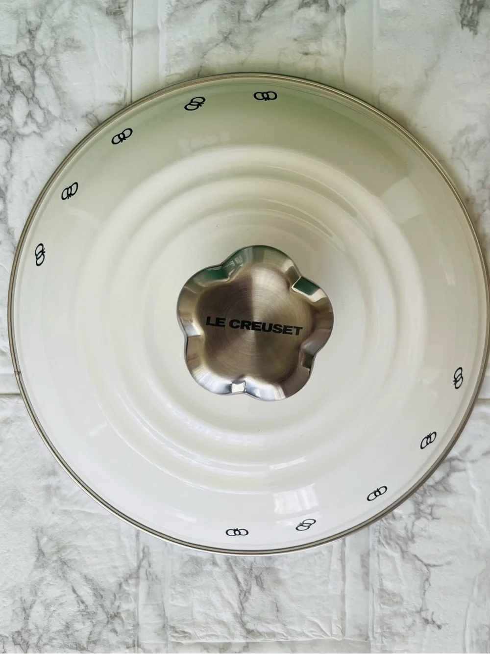 New Le Creuset White Enamel Miffy Saucepan with Orange Accents with original box